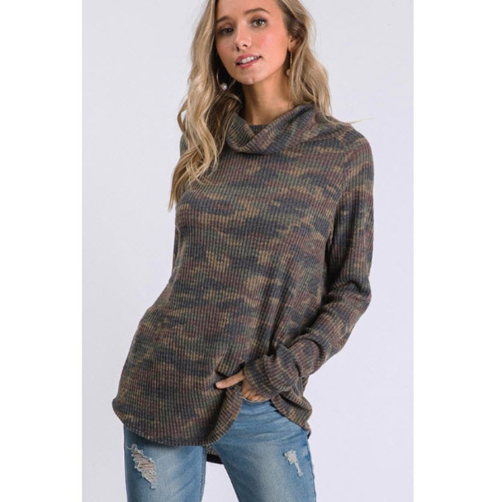 camo cowl top